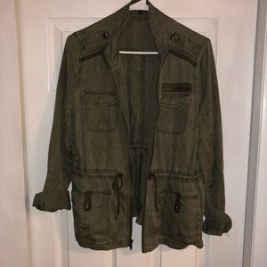 Army green tweed utility jacket